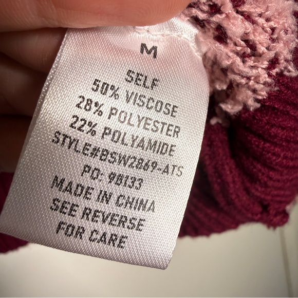 Altar'd State Women's Burgundy and Pink Bow Sweater Coquette Medium Cropped - Picture 5 of 7
